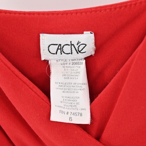 Vtg CACHE Dress Size 6 Red Babydoll Bow Flowy Ruffle Stretch Mini Sleeveless Y2k - Picture 9 of 12